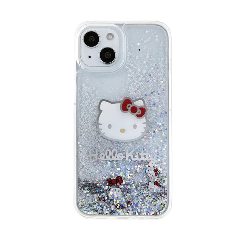 „Hello Kitty“ skystų blizgučių pakabukai „Kitty Head“ – „iPhone 15“ dėklas (sidabrinis)