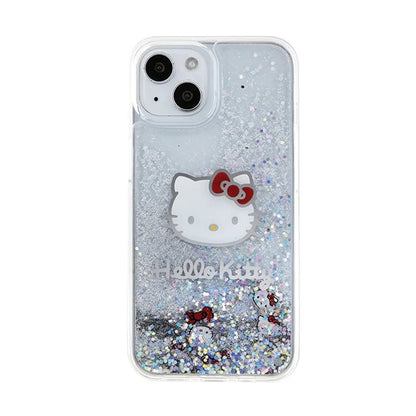„Hello Kitty“ skystų blizgučių pakabukai „Kitty Head“ – „iPhone 15“ dėklas (sidabrinis)