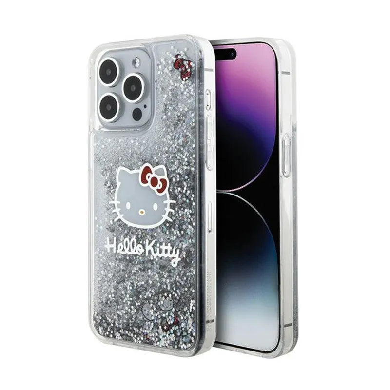 „Hello Kitty“ skystų blizgučių pakabukai „Kitty Head“ – „iPhone 15 Pro Max“ dėklas (sidabrinis)