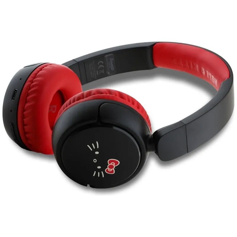 „Hello Kitty“ veido logotipas – belaidės, ausis dengiančios „Bluetooth“ ausinės V5.3 (raudonos)