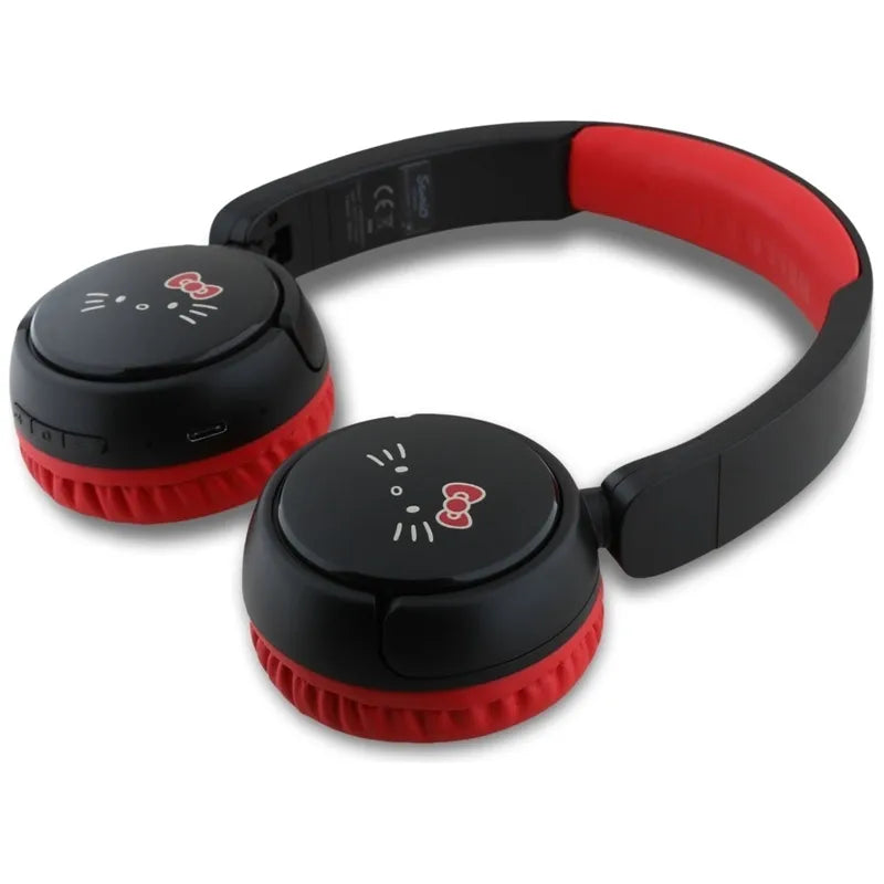 „Hello Kitty“ veido logotipas – belaidės, ausis dengiančios „Bluetooth“ ausinės V5.3 (raudonos)
