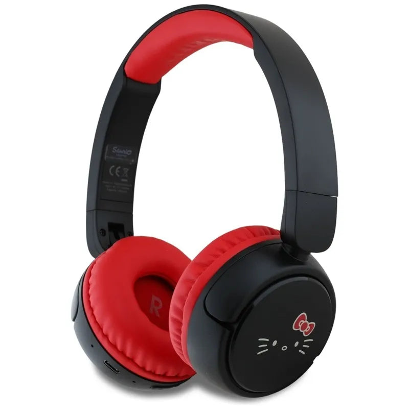 „Hello Kitty“ veido logotipas – belaidės, ausis dengiančios „Bluetooth“ ausinės V5.3 (raudonos)