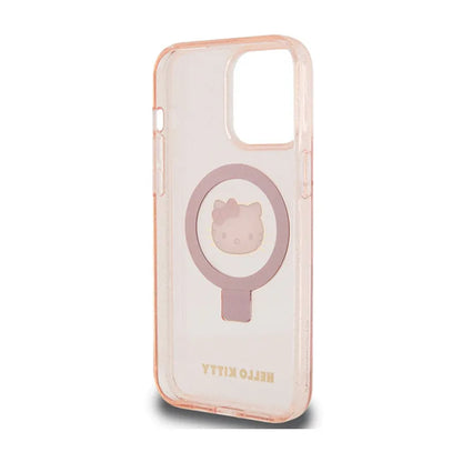 Hello Kitty žiedinis stovas su blizgučiais ir Electrop logotipu, skirtas MagSafe – dėklas iPhone 15 Pro Max (rožinis)