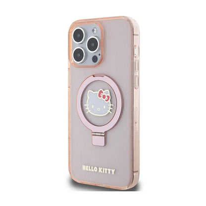 Hello Kitty žiedinis stovas su blizgučiais ir Electrop logotipu, skirtas MagSafe – dėklas iPhone 15 Pro Max (rožinis)