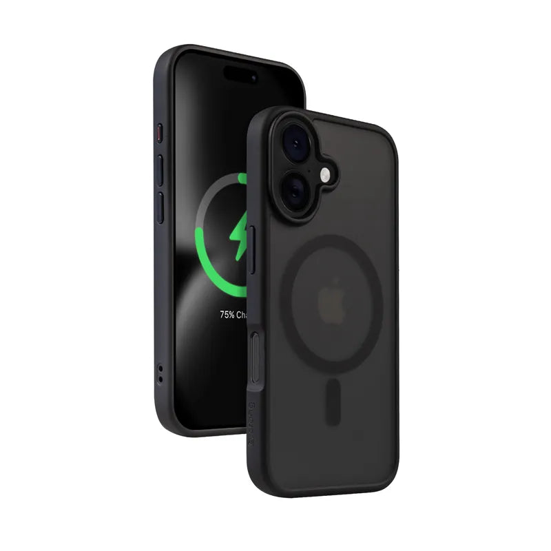 Hibridinis dėklas Crong Hybrid Frost MAG su MagSafe funkcija, skirtas iPhone 16 (juodas)