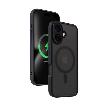 Hibridinis dėklas Crong Hybrid Frost MAG su MagSafe funkcija, skirtas iPhone 16 (juodas)