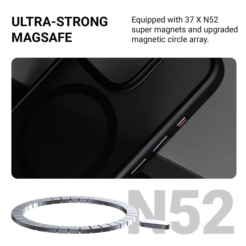 Hibridinis dėklas Crong Hybrid Frost MAG su MagSafe funkcija, skirtas iPhone 16 (juodas)