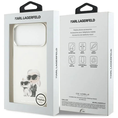 IML akvarelė Karl & Choupette & Logotipas MagSafe dėklas iPhone 17 Pro Max (baltas) - Karl Lagerfeld