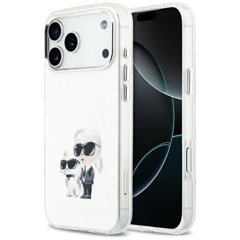 IML akvarelė Karl & Choupette & Logotipas MagSafe dėklas iPhone 17 Pro Max (baltas) - Karl Lagerfeld