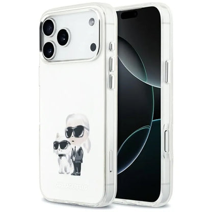 IML akvarelė Karl & Choupette & Logotipas MagSafe dėklas iPhone 17 Pro Max (baltas) - Karl Lagerfeld