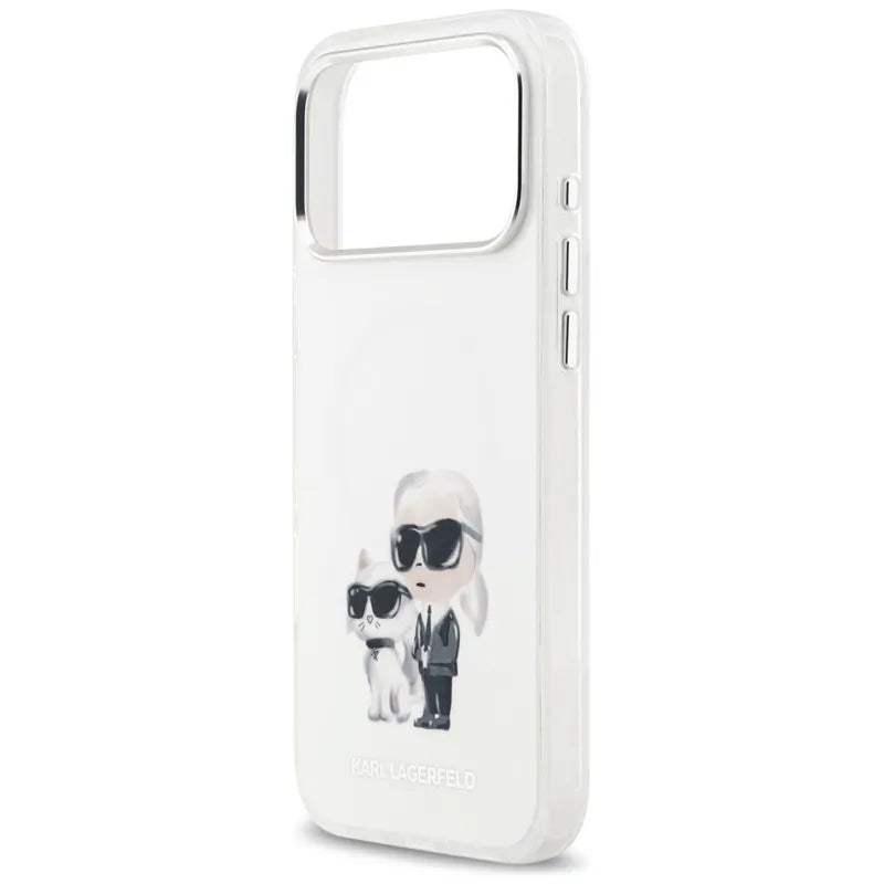 IML akvarelė Karl & Choupette & Logotipas MagSafe dėklas iPhone 17 Pro Max (baltas) - Karl Lagerfeld