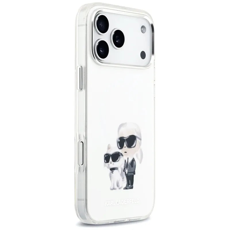 IML akvarelė Karl & Choupette & Logotipas MagSafe dėklas iPhone 17 Pro Max (baltas) - Karl Lagerfeld