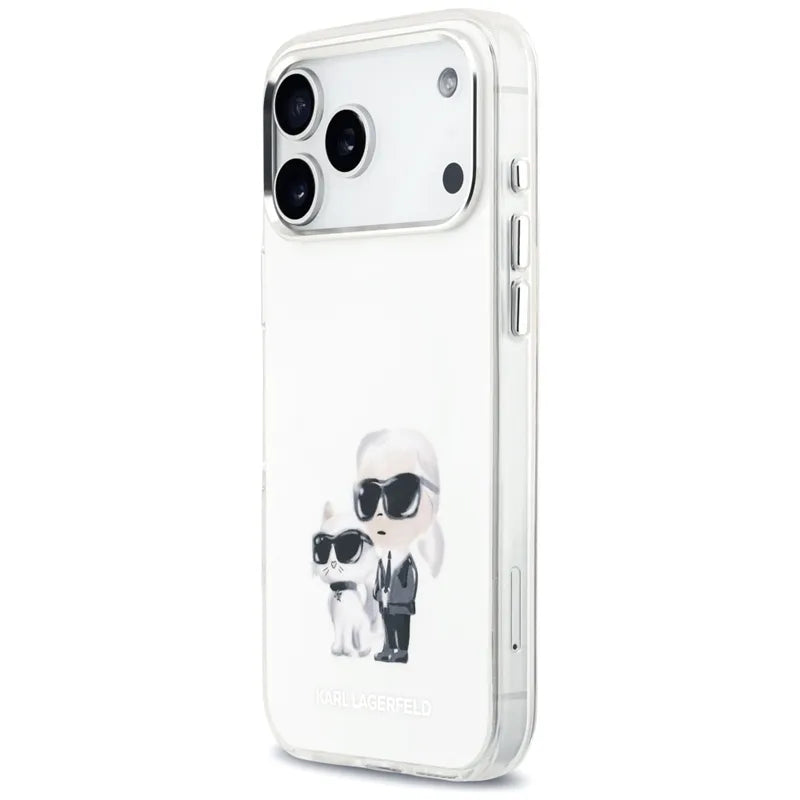 IML akvarelė Karl & Choupette & Logotipas MagSafe dėklas iPhone 17 Pro Max (baltas) - Karl Lagerfeld
