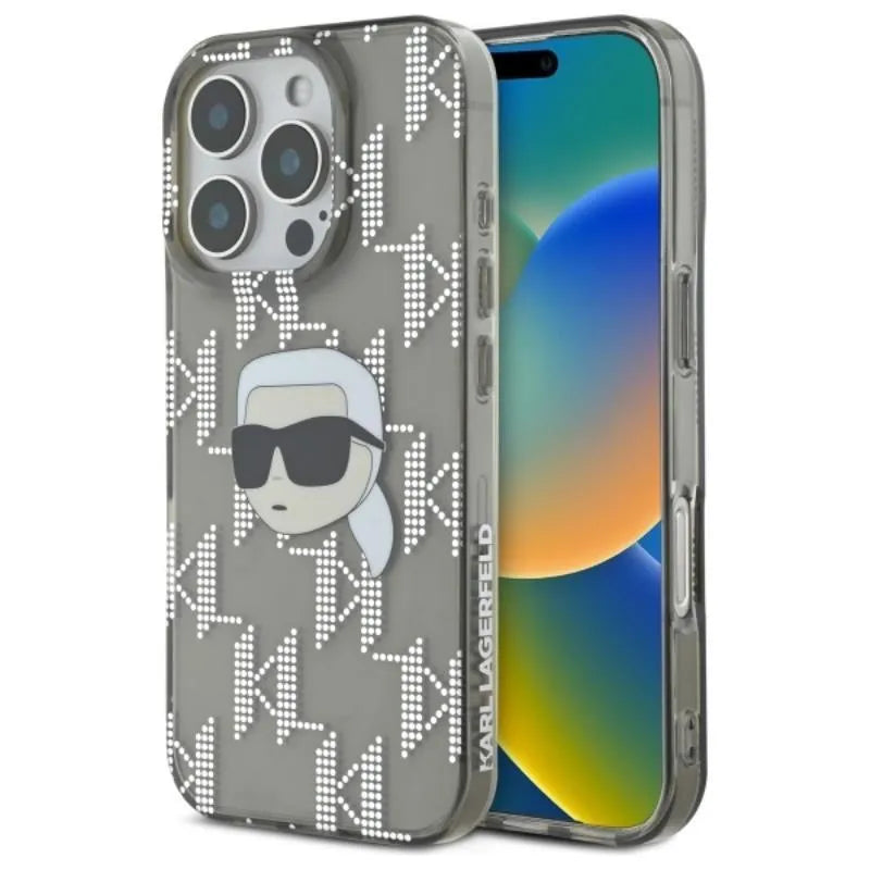 IML Karl Head su metalo danga - dėklas iPhone 16 Pro Max (juodas) Karl Lagerfeld