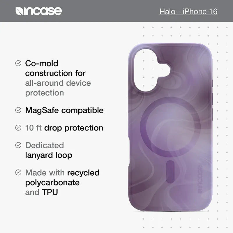 Incase Halo MagSafe dėklas – „iPhone 16“ dėklas („Oil Slick Lilac“)