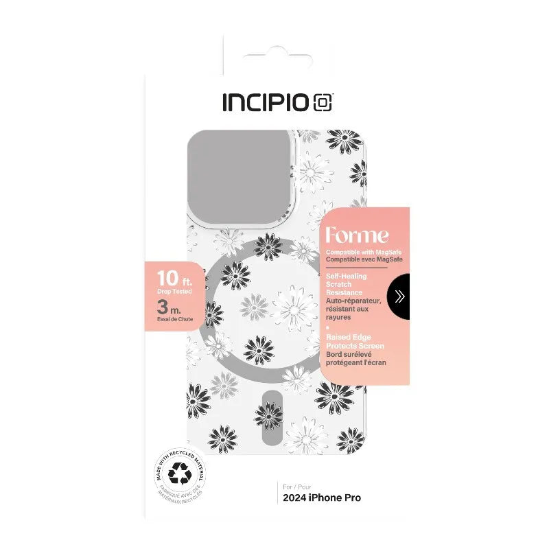 Incipio Forme MagSafe – „iPhone 16 Pro“ dėklas (sidabrinės spalvos su gėlių raštu)