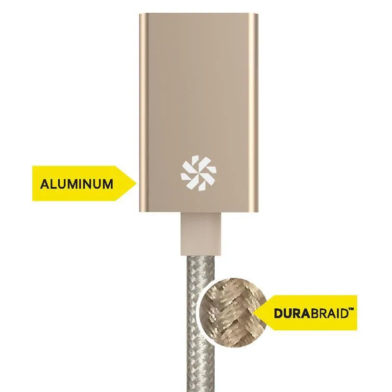 Kanex DuraBraid™ adapteris – USB-C į USB 3.0 A tipo aliuminio adapteris (auksinis)