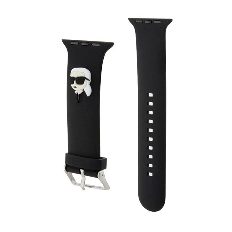 Karl Lagerfeld 3D guminė Karlo galvos NFT – dirželis, skirtas Apple Watch 38/40/41 mm (juodas)