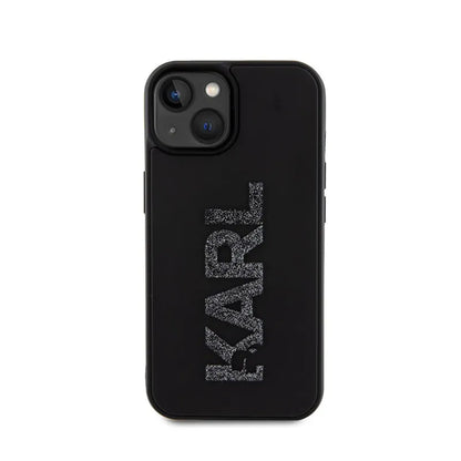 Karl Lagerfeld 3D guminis blizgučių logotipas – dėklas, skirtas iPhone 15 (juodas)