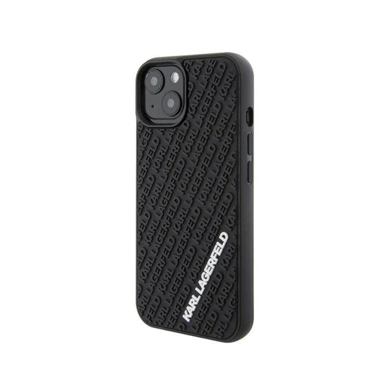 Karl Lagerfeld 3D guminis daugybės logotipų dėklas – dėklas skirtas iPhone 15 (juodas)