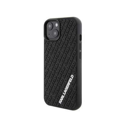 Karl Lagerfeld 3D guminis daugybės logotipų dėklas – dėklas skirtas iPhone 15 (juodas)