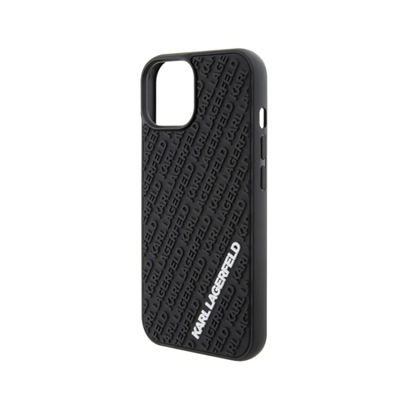 Karl Lagerfeld 3D guminis daugybės logotipų dėklas – dėklas skirtas iPhone 15 (juodas)