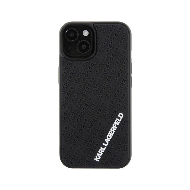 Karl Lagerfeld 3D guminis daugybės logotipų dėklas – dėklas skirtas iPhone 15 (juodas)