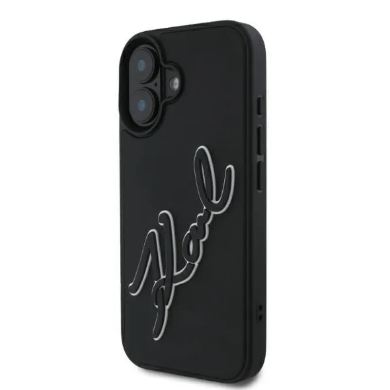 Karl Lagerfeld 3D Guminis Dviejų Spalvų Parašas – dėklas skirtas iPhone 16 (juodas)