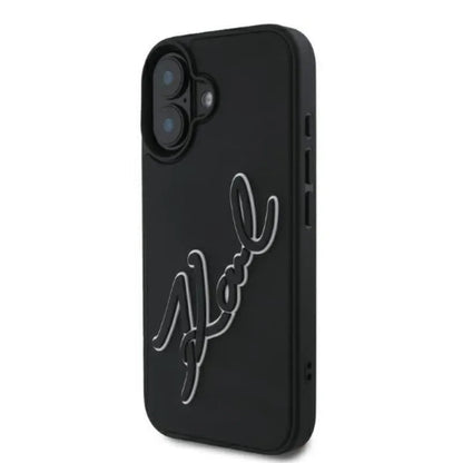 Karl Lagerfeld 3D Guminis Dviejų Spalvų Parašas – dėklas skirtas iPhone 16 (juodas)