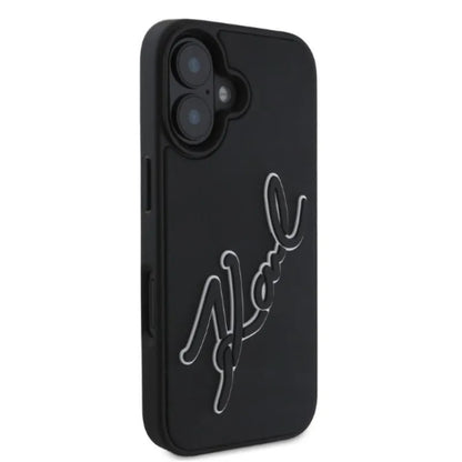 Karl Lagerfeld 3D Guminis Dviejų Spalvų Parašas – dėklas skirtas iPhone 16 (juodas)