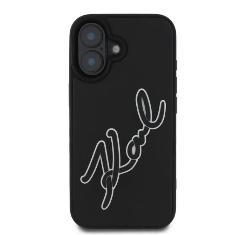 Karl Lagerfeld 3D Guminis Dviejų Spalvų Parašas – dėklas skirtas iPhone 16 (juodas)