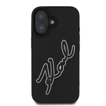 Karl Lagerfeld 3D Guminis Dviejų Spalvų Parašas – dėklas skirtas iPhone 16 (juodas)
