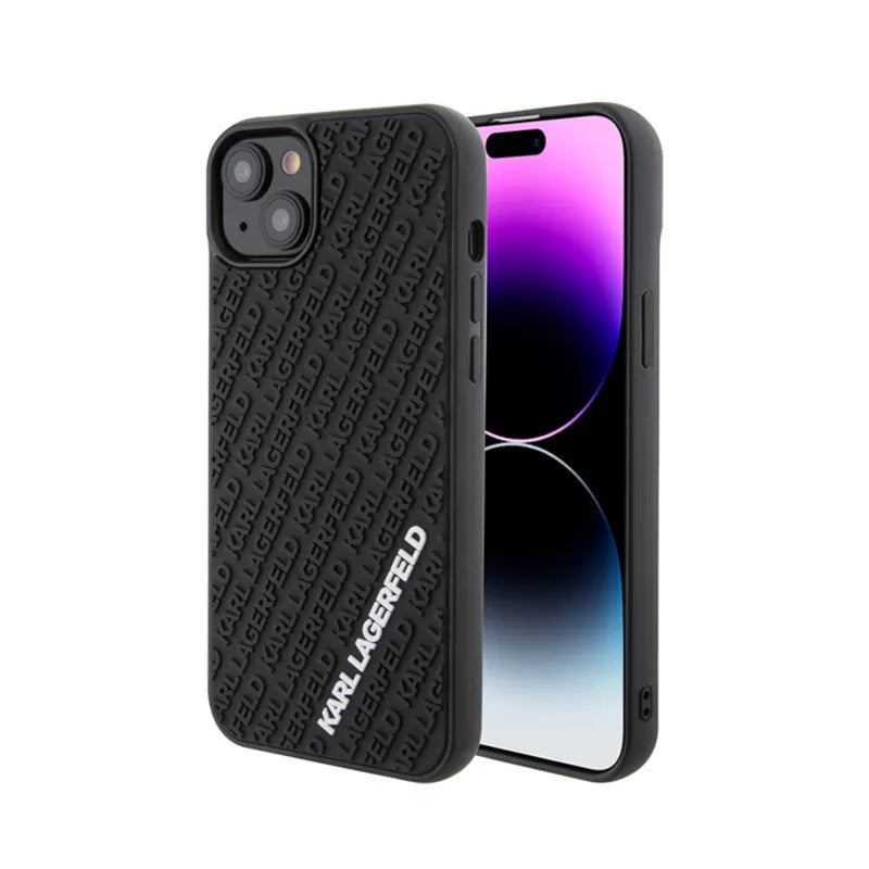 Karl Lagerfeld 3D guminis kelių logotipų – dėklas, skirtas „iPhone 15 Plus“ (juodas)