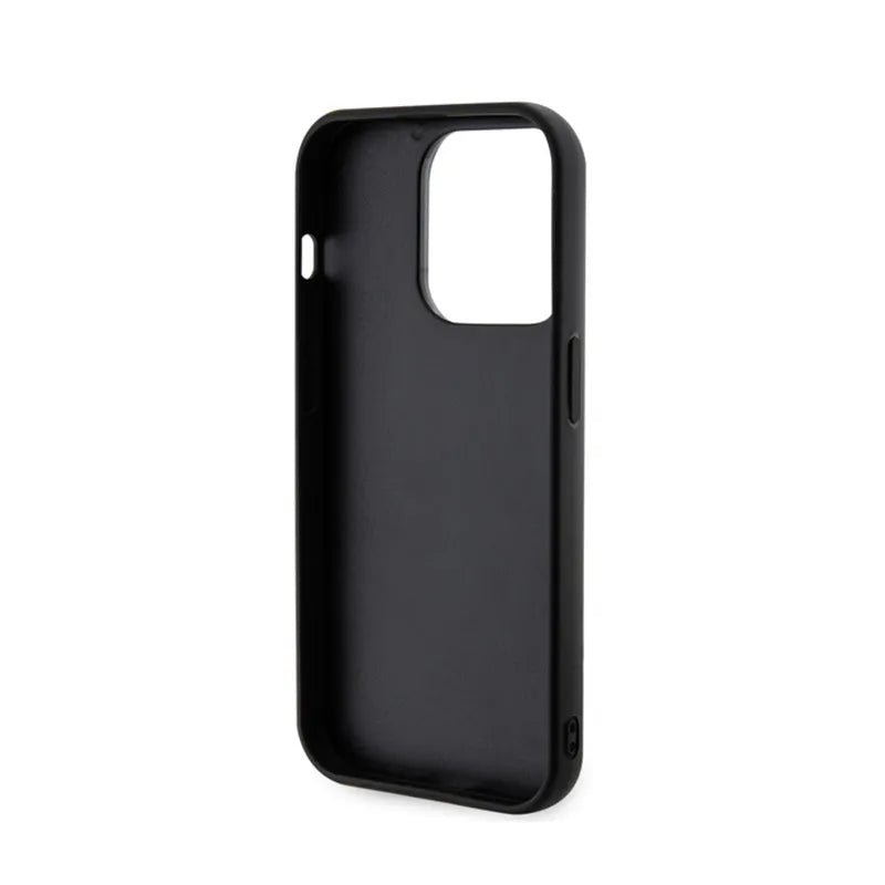 Karl Lagerfeld 3D guminis logotipas su blizgučiais – dėklas skirtas iPhone 15 Pro (juodas)