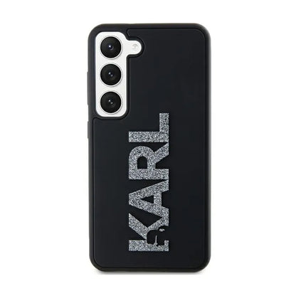 Karl Lagerfeld 3D guminis logotipas su blizgučiais – Samsung Galaxy S23 dėklas (juodas)
