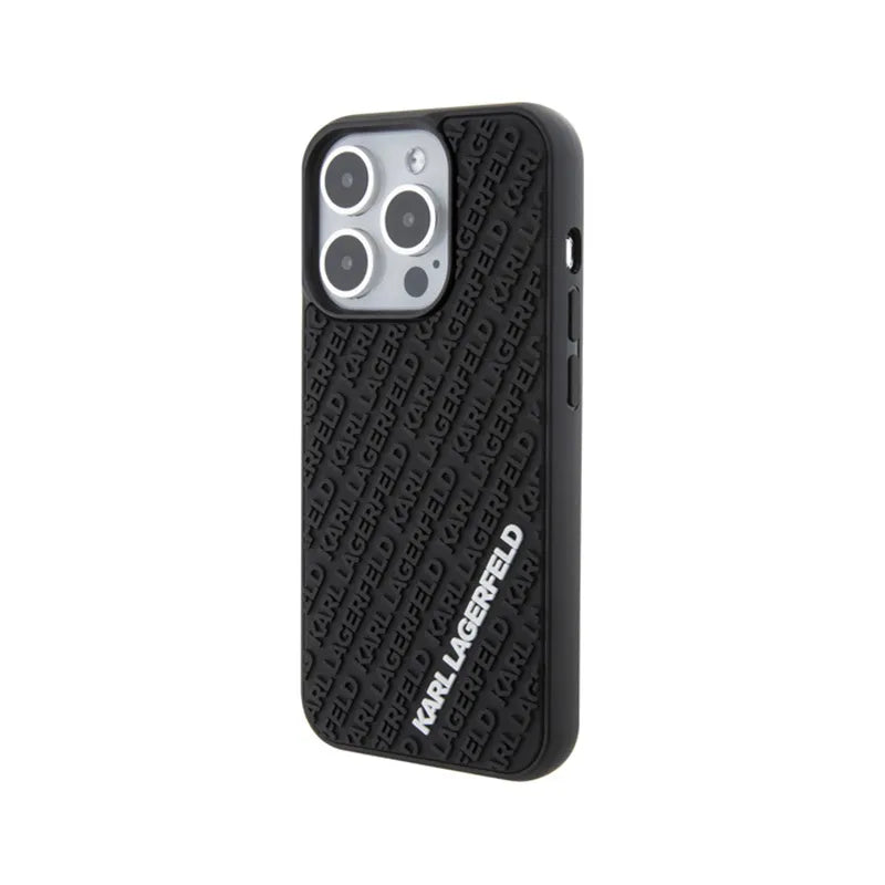 Karl Lagerfeld 3D guminis „Multi Logo“ – dėklas, skirtas „iPhone 15 Pro“ (juoda)