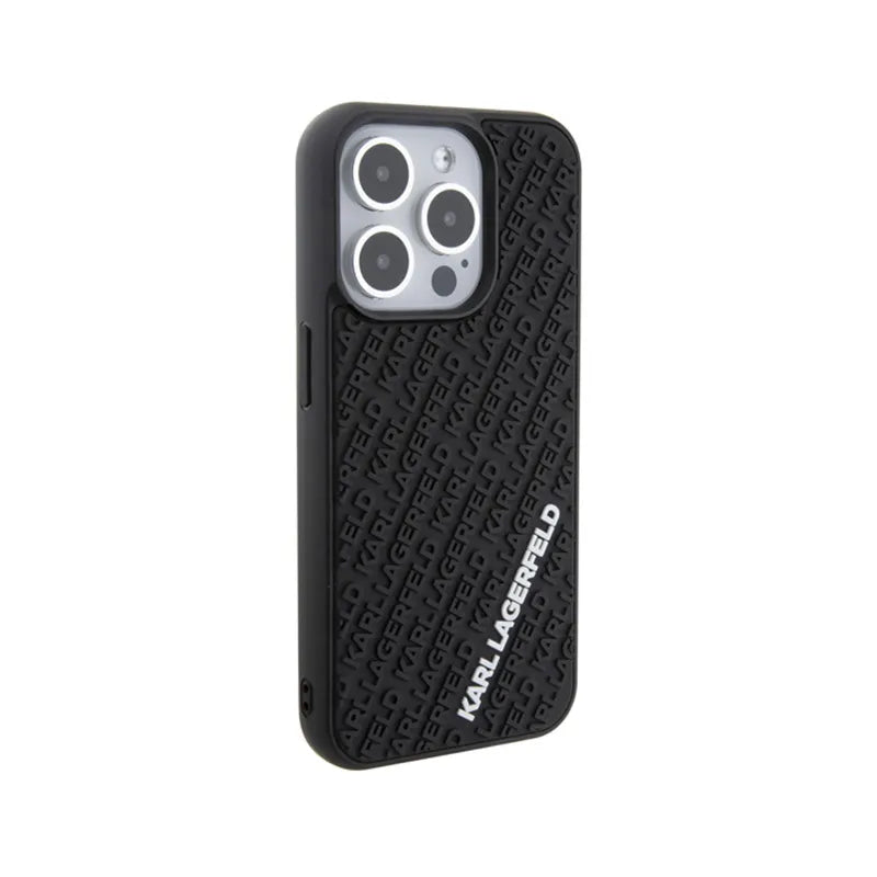 Karl Lagerfeld 3D guminis „Multi Logo“ – dėklas, skirtas „iPhone 15 Pro“ (juoda)