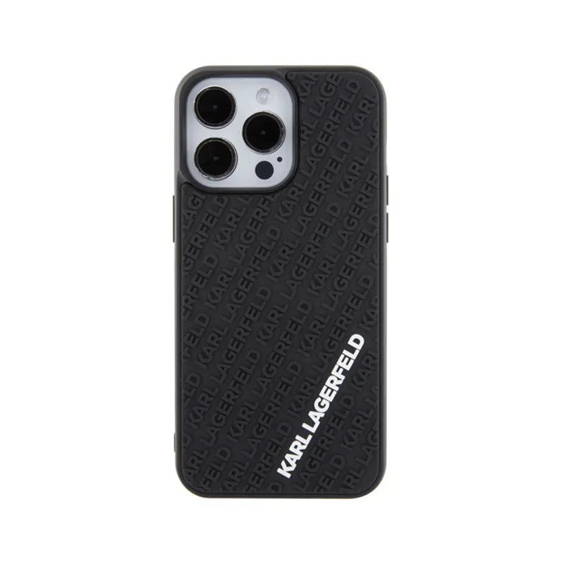 Karl Lagerfeld 3D guminis su kelių logotipų dėklas – dėklas skirtas iPhone 15 Pro Max (juoda)
