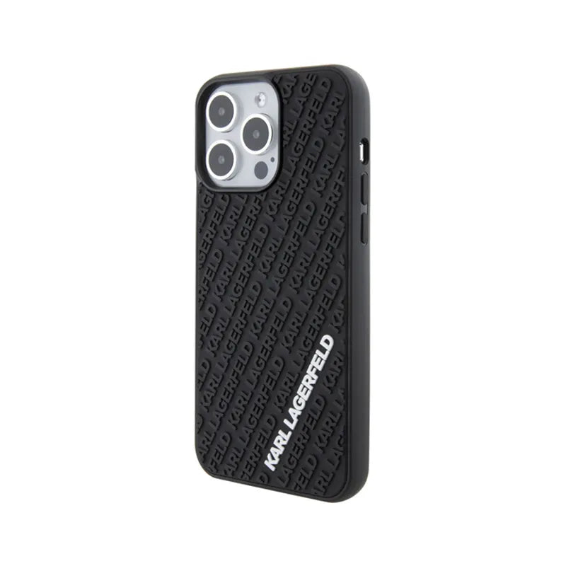 Karl Lagerfeld 3D guminis su kelių logotipų dėklas – dėklas skirtas iPhone 15 Pro Max (juoda)