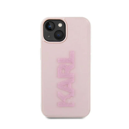 Karl Lagerfeld 3D Rubber Glitter Logo – dėklas iPhone 15 Plus (rožinis)