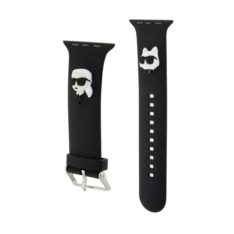 Karl Lagerfeld 3D Rubber Karl & Choupette Heads NFT – dirželis, skirtas Apple Watch 38/40/41 mm (juodas)