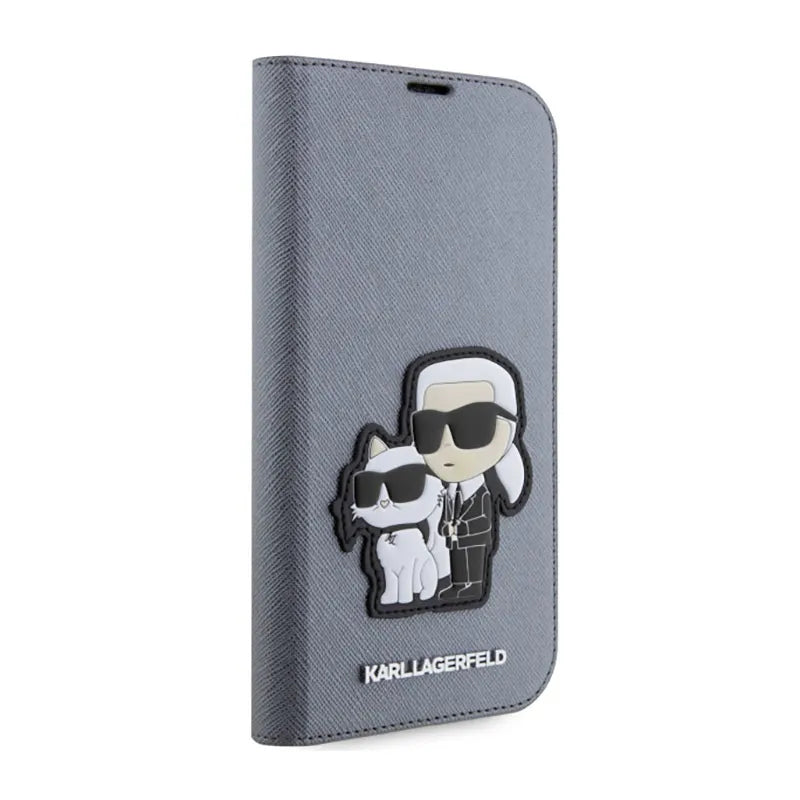 Karl Lagerfeld Booktype NFT Saffiano Karl & Choupette - dėklas skirtas iPhone 14 Pro (sidabrinis)