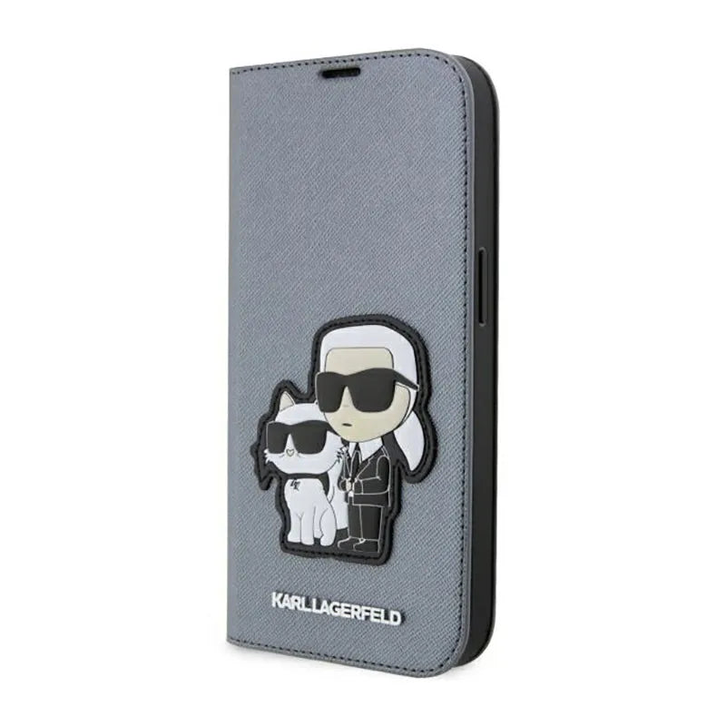Karl Lagerfeld Booktype NFT Saffiano Karl & Choupette - dėklas skirtas iPhone 14 Pro (sidabrinis)