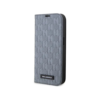 Karl Lagerfeld Booktype Saffiano Monogram – dėklas, skirtas iPhone 14 (pilkas)