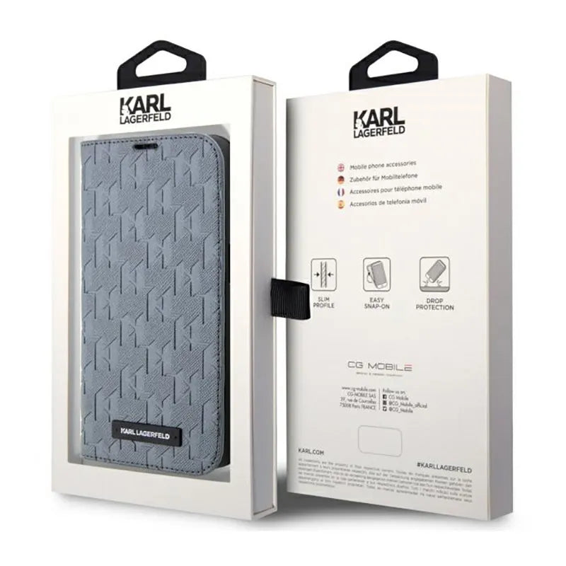 Karl Lagerfeld Booktype Saffiano Monogram - dėklas, skirtas iPhone 14 Pro Max (sidabro spalva)