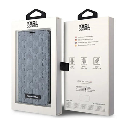 Karl Lagerfeld Booktype Saffiano Monogram - dėklas, skirtas iPhone 14 Pro Max (sidabro spalva)