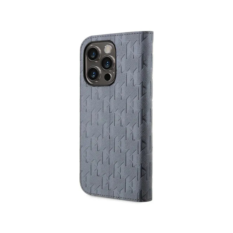 Karl Lagerfeld Booktype Saffiano Monogram - dėklas, skirtas iPhone 14 Pro (pilkas)