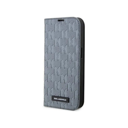 Karl Lagerfeld Booktype Saffiano Monogram - dėklas, skirtas iPhone 14 Pro (pilkas)
