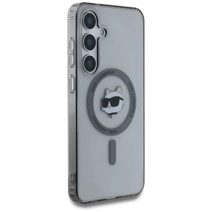 Karl Lagerfeld Button Choupette Head Printed Logo MagSafe – dėklas, skirtas Samsung Galaxy S25 (juoda)