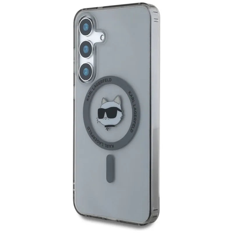 Karl Lagerfeld Button Choupette Head Printed Logo MagSafe – dėklas, skirtas Samsung Galaxy S25 (juoda)